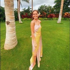 Pink and yellow maxi dress
